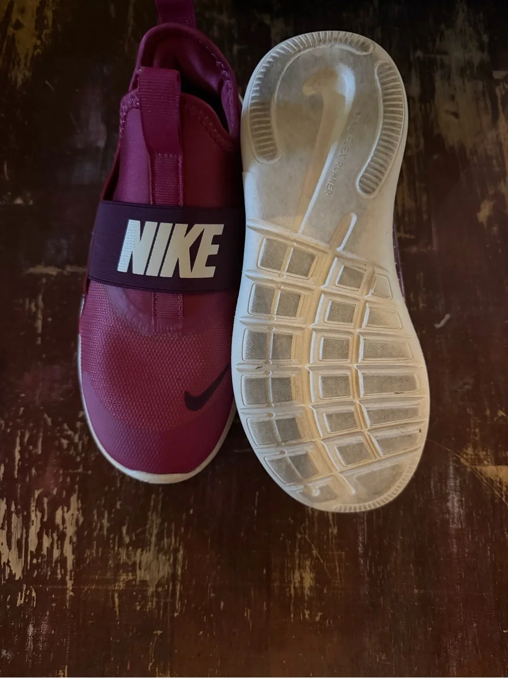 Nike Kids Slip-On Sneakers in Burgundy and Off White